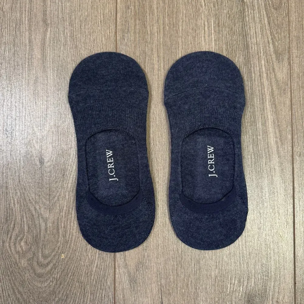 J.Crew No Show Loafer Foot Sock Mens L-XL Blue Stretchy Breathable Thin Grip Pad